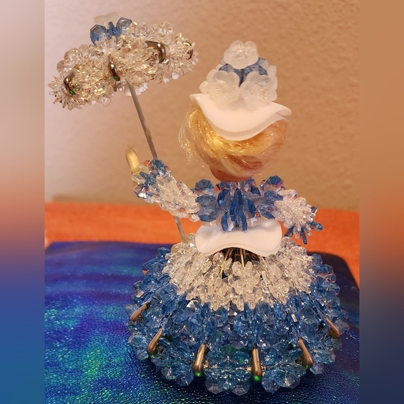 Vintage Handcrafted Safety Pin Doll Blue & Clear Dress  Umbrella BENIFIT CHARTIY - Picture 5 of 5